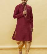 Maroon embroidered art silk dhoti-kurta
