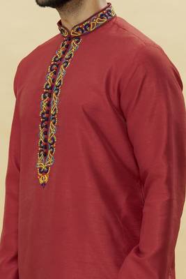 Yellow embroidered art silk dhoti-kurta 4