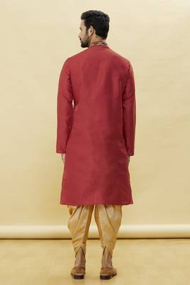 Yellow embroidered art silk dhoti-kurta 5