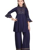 Blue plain cotton girls-top-bottom