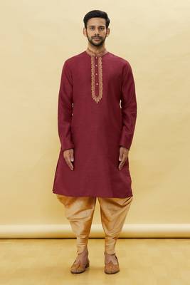 Maroon embroidered art silk dhoti-kurta 2