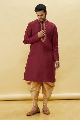 Maroon embroidered art silk dhoti-kurta 3