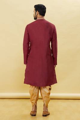 Maroon embroidered art silk dhoti-kurta 4