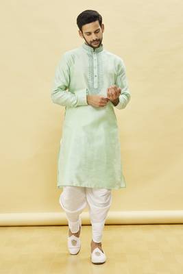 Green embroidered art silk dhoti-kurta 1