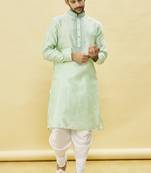 Green embroidered art silk dhoti-kurta