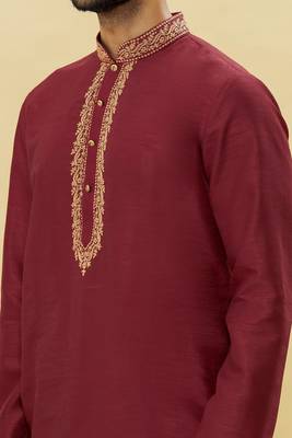 Maroon embroidered art silk dhoti-kurta 5