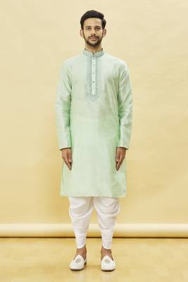 Green embroidered art silk dhoti-kurta 3