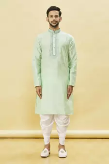 Green embroidered art silk dhoti-kurta