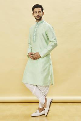 Green embroidered art silk dhoti-kurta 4