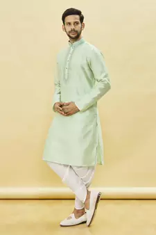 Green embroidered art silk dhoti-kurta
