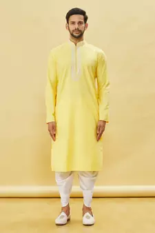 Yellow embroidered cotton dhoti-kurta
