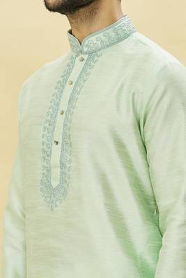 Green embroidered art silk dhoti-kurta 5