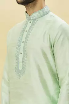 Green embroidered art silk dhoti-kurta