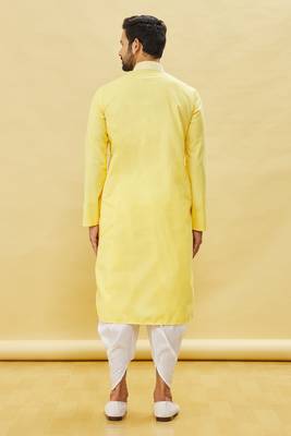 Yellow embroidered cotton dhoti-kurta 3
