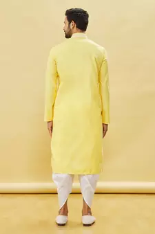 Yellow embroidered cotton dhoti-kurta