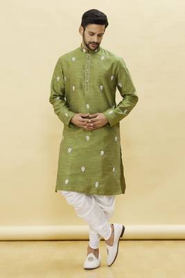 Green embroidered art silk dhoti-kurta 1