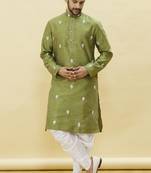 Green embroidered art silk dhoti-kurta