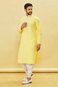 Yellow embroidered cotton dhoti-kurta