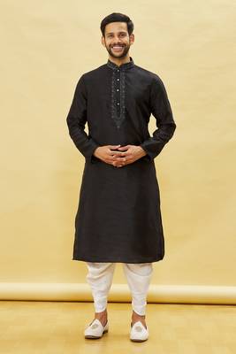Black embroidered art silk dhoti-kurta 1