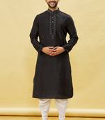 Black embroidered art silk dhoti-kurta