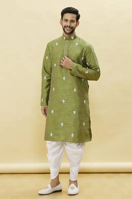 Green embroidered art silk dhoti-kurta 2