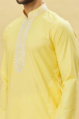 Yellow embroidered cotton dhoti-kurta 5