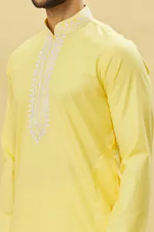Yellow embroidered cotton dhoti-kurta
