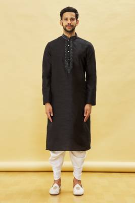 Black embroidered art silk dhoti-kurta 2