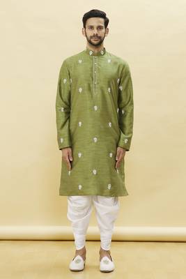 Green embroidered art silk dhoti-kurta 3