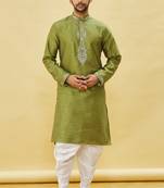 Green embroidered art silk dhoti-kurta