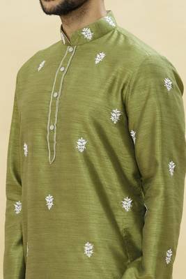 Green embroidered art silk dhoti-kurta 4