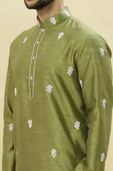 Green embroidered art silk dhoti-kurta