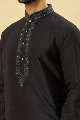 Black embroidered art silk dhoti-kurta 4