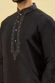 Black embroidered art silk dhoti-kurta