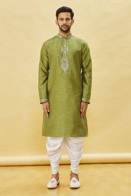 Green embroidered art silk dhoti-kurta 2