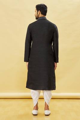 Black embroidered art silk dhoti-kurta 5