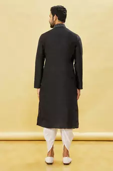 Black embroidered art silk dhoti-kurta