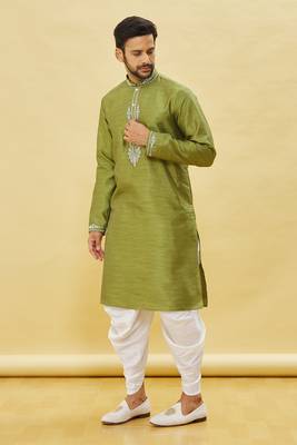 Green embroidered art silk dhoti-kurta 3