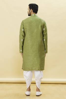 Green embroidered art silk dhoti-kurta 5