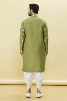 Green embroidered art silk dhoti-kurta