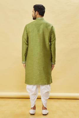 Green embroidered art silk dhoti-kurta 5