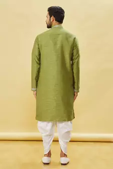 Green embroidered art silk dhoti-kurta