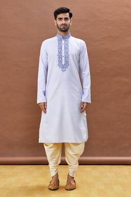 Blue embroidered cotton dhoti-kurta 2