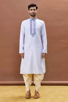 Blue embroidered cotton dhoti-kurta