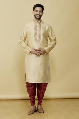 Gold embroidered art silk dhoti-kurta 1
