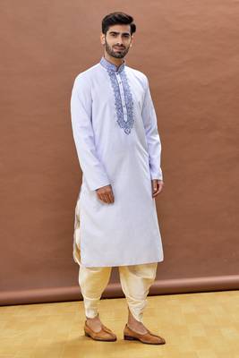 Blue embroidered cotton dhoti-kurta 3
