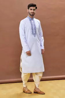 Blue embroidered cotton dhoti-kurta