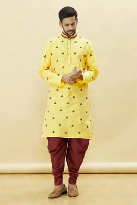 Yellow embroidered art silk dhoti-kurta 1