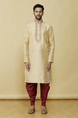 Gold embroidered art silk dhoti-kurta 3
