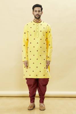Yellow embroidered art silk dhoti-kurta 2